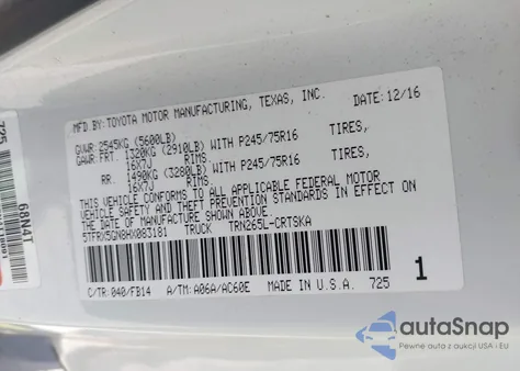 2017 Toyota Tacoma Sr z USA, uszkodzony, nr VIN 5TFRX5GN8HX083181